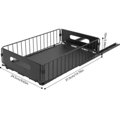Udtrækkelig skabsorganisator - Opbevaringskurve - Rustbestandigt kulstofstål - 2-pak - Bæreevne 4–5 kg pr. kurv - Mål 37,5×24,5×10 cm - Sort Sale