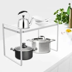 Udvidelig køkkenhylde, teleskopisk skabsindsats, til køkkenskabe og bordplader, hvid Outlet