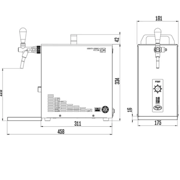 Under-counter fadølsanlæg, PYGMY 25 LE, 1-sidet tør køler, 30 liter/h, inkl. Dispenser, Green Line, KEG:Type A Sale
