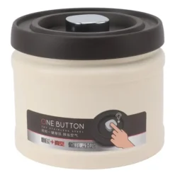 Vakuumforseglet kaffebeholder i 304 rustfrit stål, lufttæt opbevaringsbeholder til kaffebønner, te, nødder, 1100 ml, beige Online