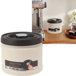 Vakuumforseglet kaffebeholder i 304 rustfrit stål, lufttæt opbevaringsbeholder til kaffebønner, te, nødder, 1100 ml, beige Online