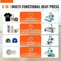 Damppresser>Varmepressemaskine 15x15, 8-i-1, 30oz Tumbler, T-shirts, Grøn, hurtig opvarmning, præcisionskontrol