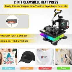 Damppresser>Varmepresser, 10x12 tommer / 25x30 cm, 2-i-1 Clamshell Sublimationstransferprinter med Teflonbelægning, digital præcis varme