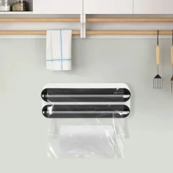 Vægmonteret Dispenser - 3‑i‑1 Rulleholder - Alufolie- og Plastfilm-dispenser - Køkkenrulleholder - 2 Kroge - ≤15×28,5 cm - ABS + Aluminium - Bronze New