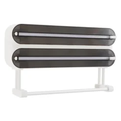 Vægmonteret Dispenser - 3‑i‑1 Rulleholder - Alufolie- og Plastfilm-dispenser - Køkkenrulleholder - 2 Kroge - ≤15×28,5 cm - ABS + Aluminium - Bronze New