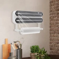 Vægmonteret Dispenser - 3‑i‑1 Rulleholder - Alufolie- og Plastfilm-dispenser - Køkkenrulleholder - 2 Kroge - ≤15×28,5 cm - ABS + Aluminium - Bronze New