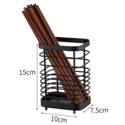 Vægmonteret redskabsholder i rustfrit stål Tørrestativ til køkken - Stor sort kurv til spisepinde