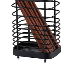 Vægmonteret redskabsholder i rustfrit stål Tørrestativ til køkken - Stor sort kurv til spisepinde