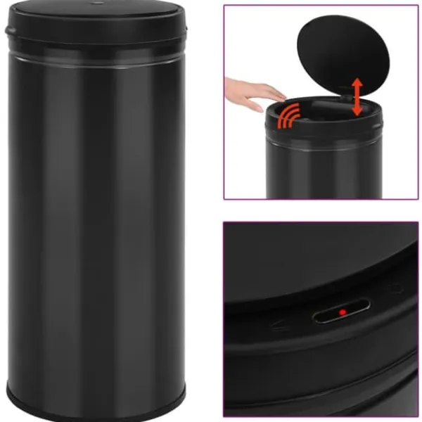 vidaXL affaldsspand med sensor 80 l kulstofstål sort - Affaldsspande & papirkurve Online