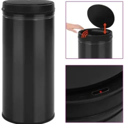 vidaXL affaldsspand med sensor 80 l kulstofstål sort - Affaldsspande & papirkurve Online