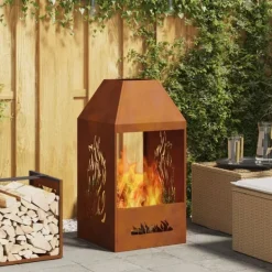 vidaXL Bålsted Brun 50 x 50 x 100 cm Forvitret stål Clearance