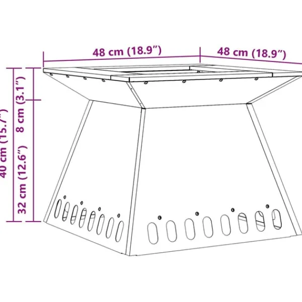 vidaXL Bålsted Brun 48 x 48 x 40 cm Forvitret stål