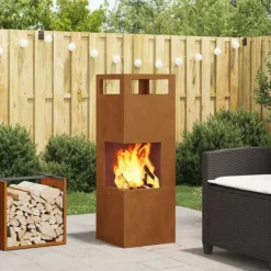 vidaXL Terrassevarmere>Bålsted Brun 35 x 35 x 100 cm Forvitret stål