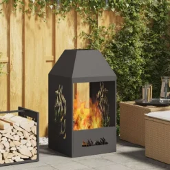 vidaXL Bålsted Sort 50 x 50 x 100 cm Koldvalset stål Outlet