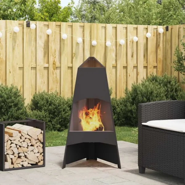 vidaXL Terrassevarmere>Bålsted Sort 50 x 50 x 95 cm Koldvalset stål