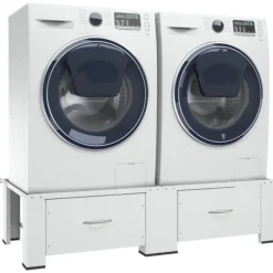 vidaXL dobbelt sokkel m. skuffer til vaskemaskine og tørretumbler hvid - Tilbehør til vaskemaskiner & tørretumblere Hot