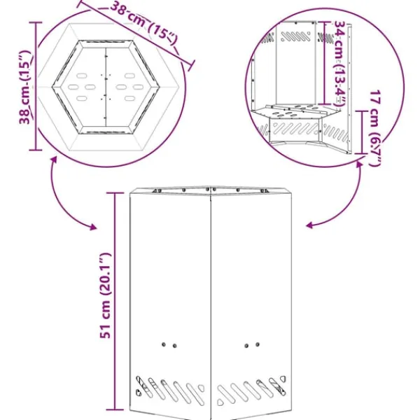 vidaXL Fire Pit Brown 38 x 38 x 51 cm Weathering steel New