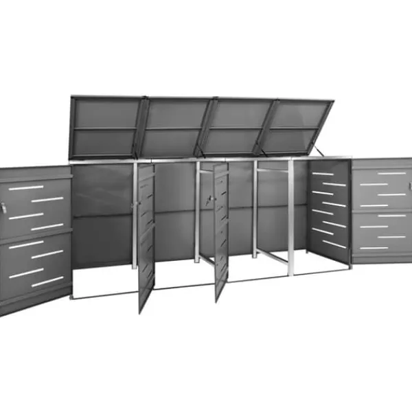 vidaXL Tilbehør Til Affaldshåndtering>firedobbelt skraldespandsskjuler 276,5x77,5x112,5 rustfrit stål - Affaldsspandsskjulere