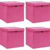 vidaXL opbevaringskasser med låg 4 stk. 32x32x32 stof pink - Opbevaringskasser Best