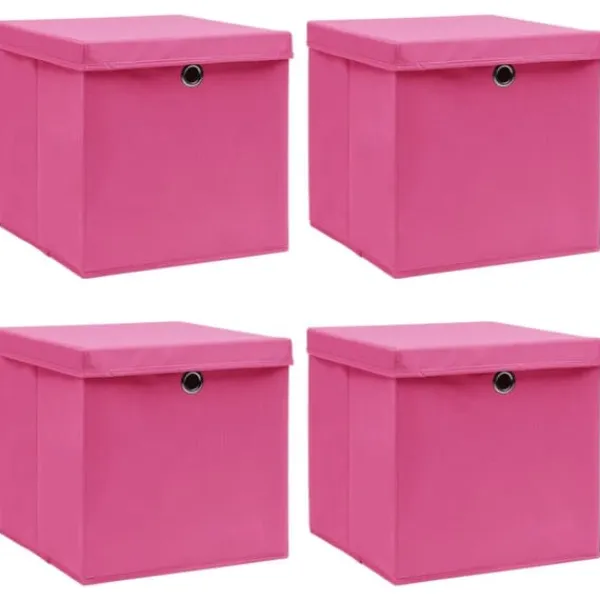vidaXL opbevaringskasser med låg 4 stk. 32x32x32 stof pink - Opbevaringskasser Best