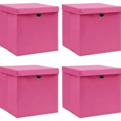 vidaXL opbevaringskasser med låg 4 stk. 32x32x32 stof pink - Opbevaringskasser Best