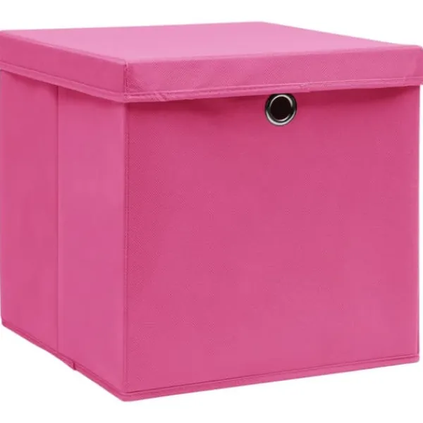 vidaXL opbevaringskasser med låg 4 stk. 32x32x32 stof pink - Opbevaringskasser Best