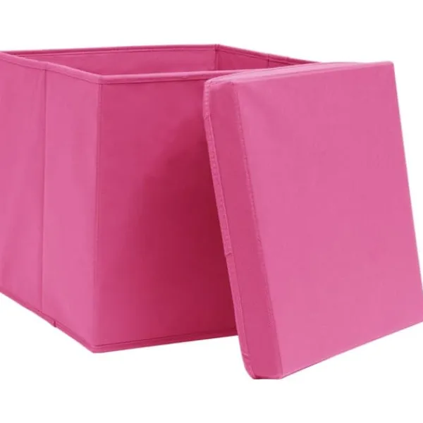 vidaXL opbevaringskasser med låg 4 stk. 32x32x32 stof pink - Opbevaringskasser Best