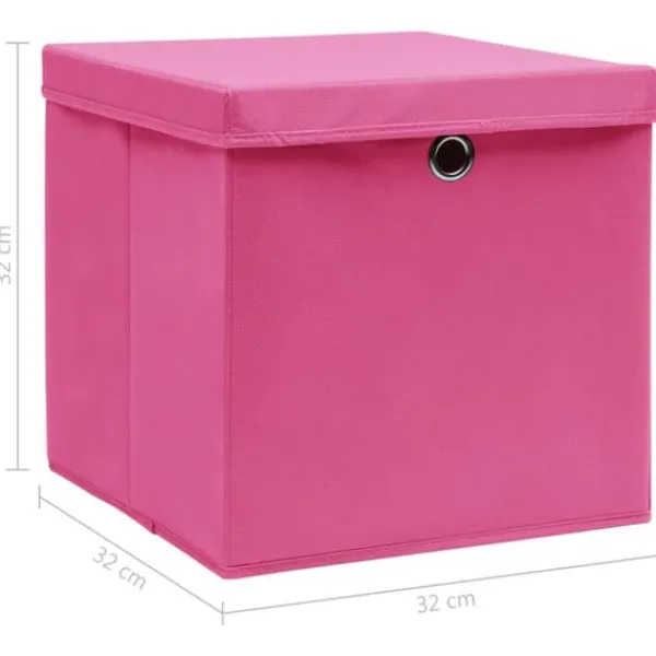 vidaXL opbevaringskasser med låg 4 stk. 32x32x32 stof pink - Opbevaringskasser Best