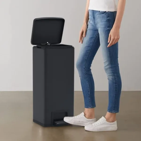 vidaXL Skraldespande & Papirkurve>pedalspand fingeraftryksafvisende 30 l rustfrit stål sort - Affaldsspande & papirkurve