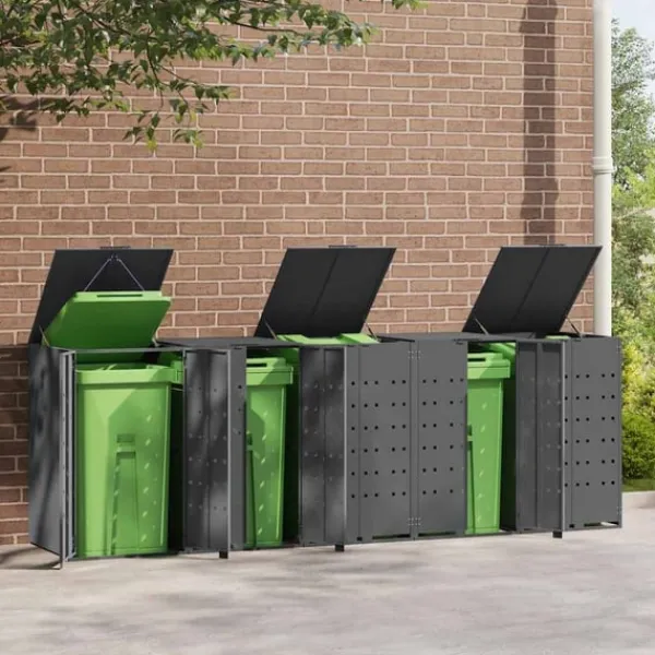 vidaXL Tilbehør Til Affaldshåndtering>skraldespandsskjuler 345x79x117 cm 5 rum stål antracit