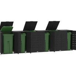 vidaXL skraldespandsskjuler 414x79x117 cm 6 rum stål sort Hot