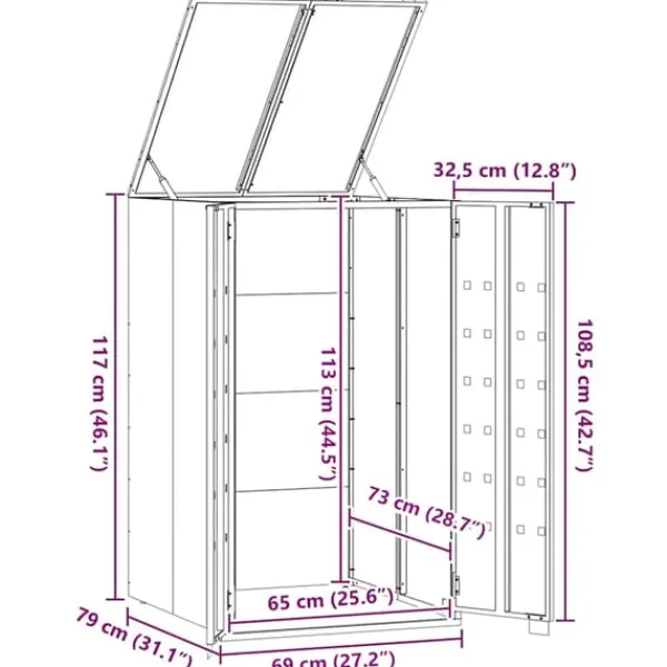 vidaXL Tilbehør Til Affaldshåndtering>skraldespandsskjuler 69x79x117 cm 1 rum stål antracitgrå
