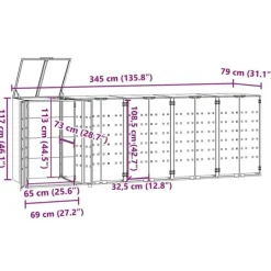 vidaXL skraldespandsskjuler 345x79x117 cm 5 rum stål grå Discount