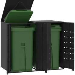 vidaXL skraldespandsskjuler 138x79x117 cm 2 rum stål sort Hot