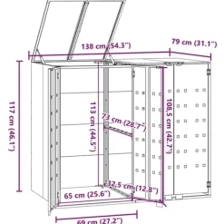 vidaXL skraldespandsskjuler 138x79x117 cm 2 rum stål sort Hot
