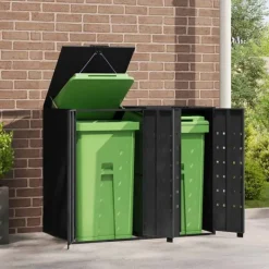 vidaXL skraldespandsskjuler 138x79x117 cm 2 rum stål sort Hot