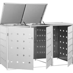 vidaXL tredobbelt skraldespandsskur 240 l rustfrit stål - Affaldsspandsskjulere Sale