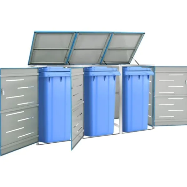 vidaXL Tilbehør Til Affaldshåndtering>tredobbelt skraldespandsskjuler 207x77,5x112,5 cm rustfrit stål - Affaldsspandsskjulere