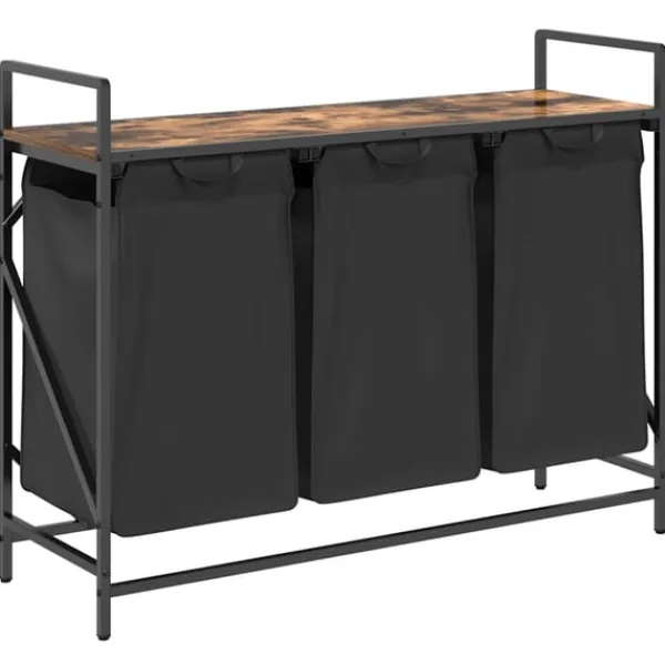 vidaXL vasketøjskurv 3 rum med hylde røget egetræsfarve Online