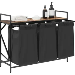 vidaXL vasketøjskurv 3 rum med hylde røget egetræsfarve Online