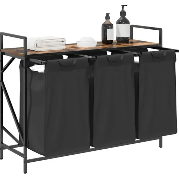 vidaXL vasketøjskurv 3 rum med hylde røget egetræsfarve Online