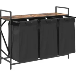 vidaXL vasketøjskurv 3 rum med hylde røget egetræsfarve Online