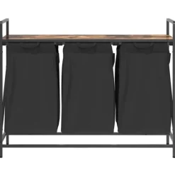 vidaXL vasketøjskurv 3 rum med hylde røget egetræsfarve Online