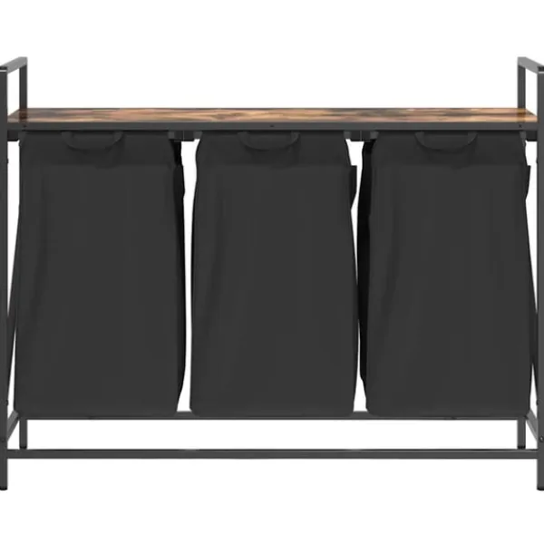 vidaXL vasketøjskurv 3 rum med hylde røget egetræsfarve Online