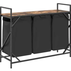 vidaXL vasketøjskurv 3 rum med hylde røget egetræsfarve Online