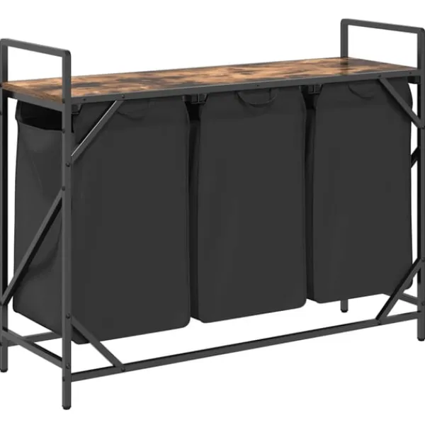 vidaXL vasketøjskurv 3 rum med hylde røget egetræsfarve Online