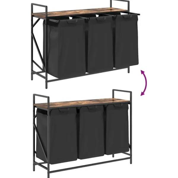 vidaXL vasketøjskurv 3 rum med hylde røget egetræsfarve Online