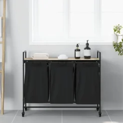 vidaXL vasketøjskurv 3 rum med hjul sonoma-eg Outlet