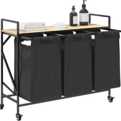 vidaXL vasketøjskurv 3 rum med hjul sonoma-eg Outlet