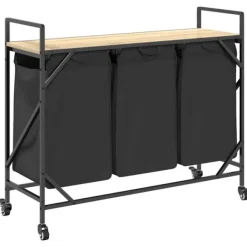 vidaXL vasketøjskurv 3 rum med hjul sonoma-eg Outlet